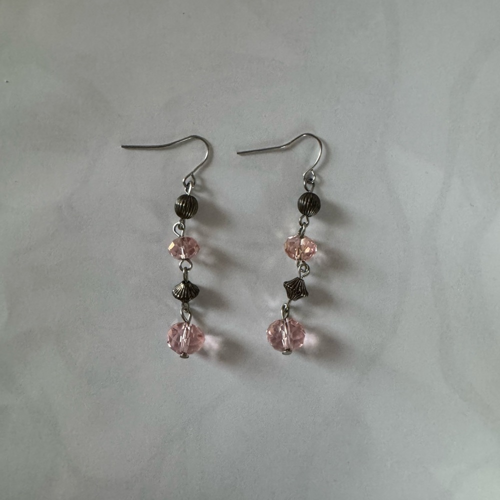 Elegant Pink and Silver Dangle Earrings